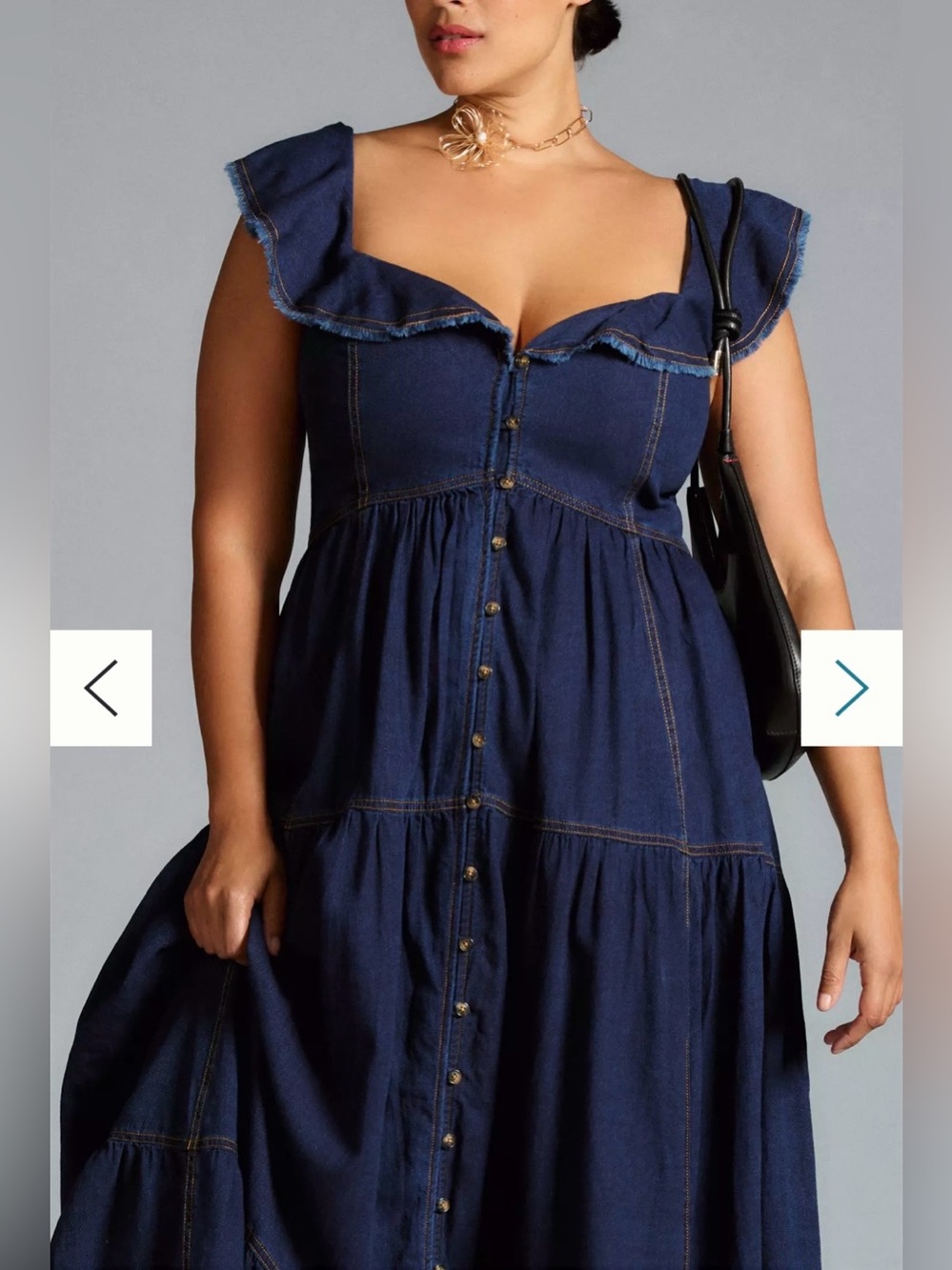 Anthropologie Pilcro Sweetheart Flutter-Sleeve Denim Buttondown Maxi Dress - Picture 4 of 13